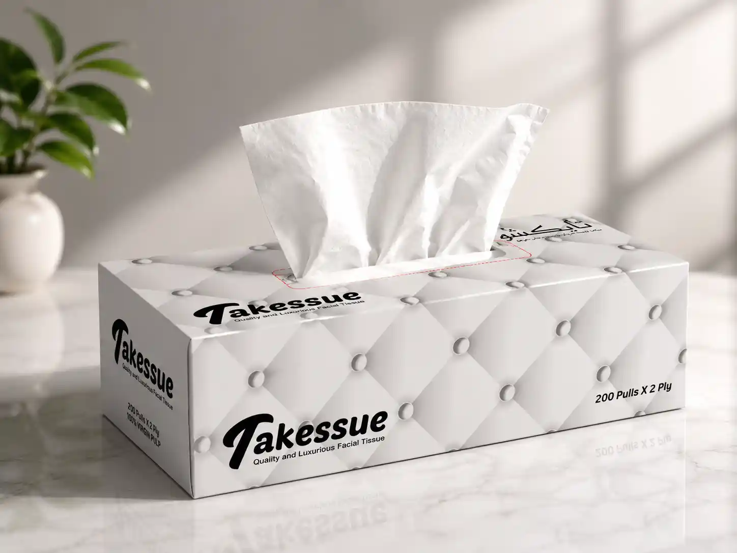 Takessue Premium Facial Tissue 200 Pulls × 2 Ply – White Edition
