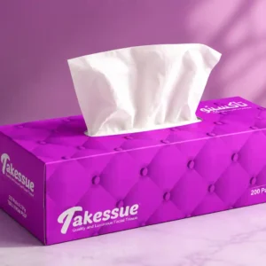 Takessue Premium Facial Tissue Purple Edition 200 Pulls 2 Ply made from 100% virgin pulp