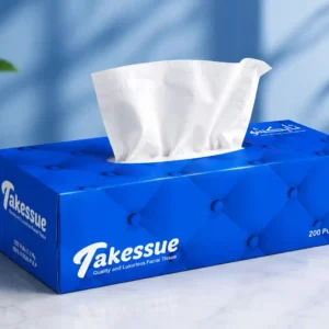Takessue Premium Facial Tissue 200 Pulls 2 Ply Blue Tissue Box