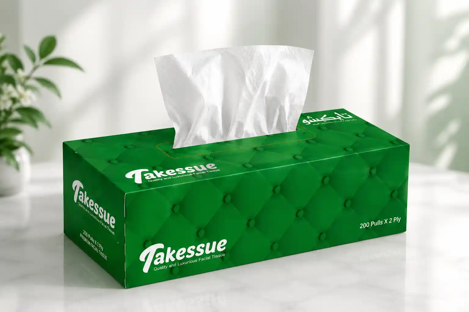 Takessue Premium Facial Tissue 200 Pulls × 2 Ply – Green Edition